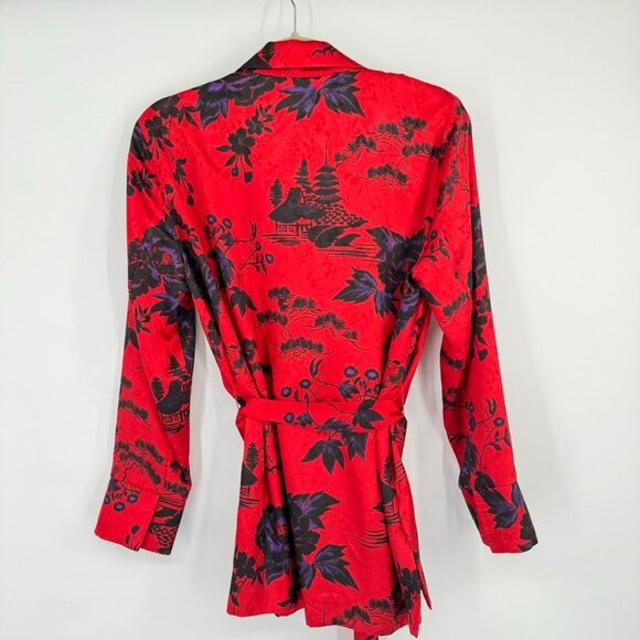Zara Red Floral Wrap blouse Jacket Womens size Medium Asian pattern belted new - Picture 9 of 13